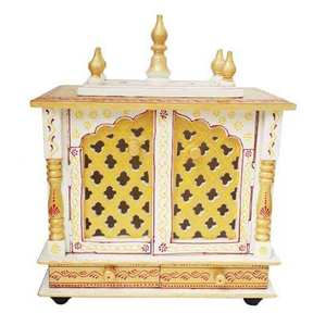 Handcrafted Wooden Rectangle Hindu Temple Wall Hanging 2 Durable Drawer Indian Hand Painted <b>Mandir</b> Structure Diwali Retirement - Product Image 1