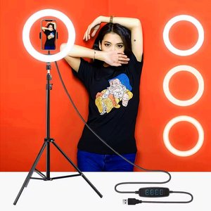 Moderna Lámpara de Anillo LED de 10 Pulgadas con Batería Recargable y Soporte para Transmisión en Vivo y Fotografía (Control por Aplicación) - Product Image 6