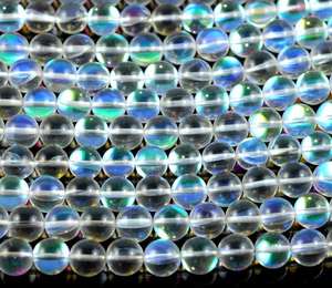 ลูกปัดควอตซ์ไทเทเนียมออราเมจิกสีขาวรุ้ง รูปทรงกลม สำหรับทำเครื่องประดับอัญมณีธรรมชาติ DIY - Product Image 1