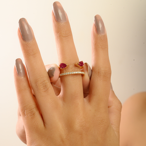 Bague de créateur unique en or jaune massif 14 carats avec rubis et diamants, à anneau ouvert, qualité supérieure, personnalisée en usine, bijoux de soirée - Product Image 2