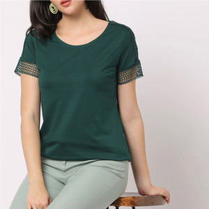 Camiseta Casual de Cuello Redondo para Mujer, Color Sólido, Corte Ajustado, Talla Adulto, Personalizable - Product Image 1