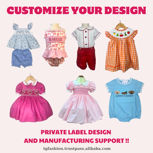 Ropa para niños Smocked Vestidos para niñas Algodón rosa con diseño floral personalizado para tallas al por mayor de 3 meses a 10 años - Product Image 4