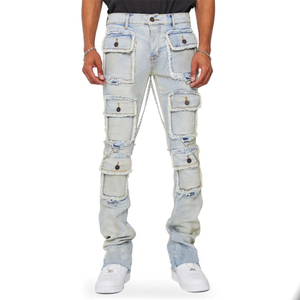 Pantalones Cargo Ajustados para Hombre, Estilo Desgastado, Color Caqui, Estilo Urbano, con Múltiples Bolsillos - Product Image 4