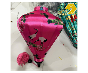 Silk Lantern Hot Pink Garlic Shape Hoi An Silk Lantern with Graceful Crane Blossom <b>Pattern</b> Waterproof Decor Lighting Vietnam - Product Image 1