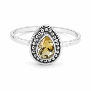 925 Sterling Silver Pear Cut Yellow <b>Citrine</b> Vintage Christian Engagement <b>Ring</b> Women Handmade Statement Gemstone November - Product Image 1