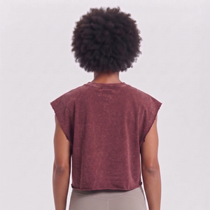 Camiseta sin mangas con cuello redondo para mujer, chaleco deportivo con efecto lavado ácido, 230 g/m² de algodón, ropa deportiva para mujer, chaleco deportivo extragrande - Product Image 3
