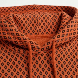 NEXTEX Unisex Diamond Print <b>Hoodie</b> Rust <b>Orange</b> All Over Geometric Pullover Kangaroo Pocket Drawstring - Product Image 4