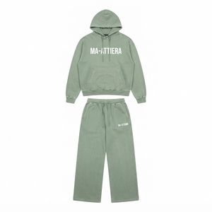 Conjunto de Sudadera Oversize Verde Personalizada y Pantalones Anchos de Felpa para Mujer, Chándal de Algodón Estilo Urbano OEM ODM - Product Image 3