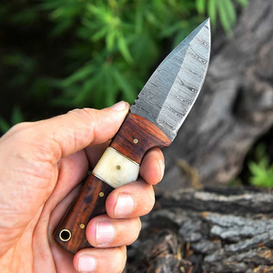 Cuchillo de caza hecho a mano de acero de Damasco con mango de palisandro y hueso, hoja de 6.25 pulgadas con punta caída, cuchillo para desollar. - Product Image 2