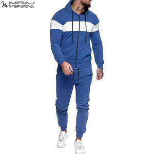 Blue And <b>White</b> Contrast Color Full Sleeve Drawstring Joggers Casual Wear Autumn Outfit Contrast Design Tracksuits For <b>Men</b> Wear - Product Image 3