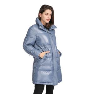 Veste longue matelassée bleue, col montant, fermeture éclair, coupe-vent, rembourrée de duvet, manteau d'hiver, style décontracté, unisexe - Product Image 5