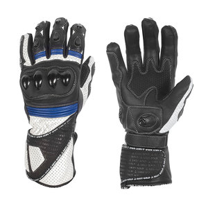 Gants de course en cuir à doigts entiers, design respirant avec empiècements en mesh, fermeture auto-agrippante, unisexe, pour la conduite - Product Image 1