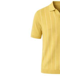 Polo de punto a rayas amarillas personalizado para hombre, manga corta, dobladillo acanalado, corte ajustado, informal, mezcla de algodón, fabricante personalizado. - Product Image 3