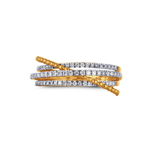Bague de déclaration de luxe en or jaune 14K 18K avec triple rangée de diamants entrecroisés pour femme, idéale pour mariage et anniversaire, bijoux raffinés - Product Image 3