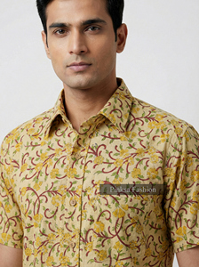 Men's 100% Cotton Floral Print <b>Short</b> <b>Sleeve</b> <b>Shirt</b> Button Down Collar Anti Wrinkle Breathable Casual Summer Wear - Product Image 3
