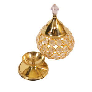 Lampe décorative Deepam ovale en laiton et cristal, artisanale, traditionnelle, pour Pooja, lampe à huile pour la décoration de la maison et du temple, cadeaux - Product Image 1