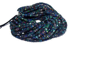 Cuentas Rondelle de ópalo etíope negro Natural 3-4MM ópalo negro fuego para la fabricación de joyas - Product Image 5