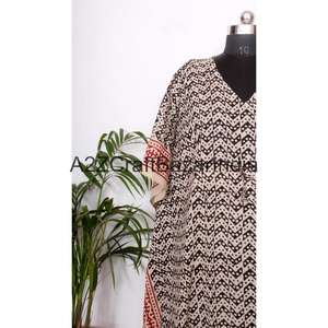 Robe Kaftan Indienne 100% Coton Imprimée au Bloc, Modeste, Faite Main, à Motifs Floraux, Ample, Longue, pour le Quotidien, en Pur Coton, Été Automne - Product Image 2
