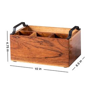 Handcrafted Wooden <b>Cutlery</b> Holder for Kitchen Spoon Stand for Dining Table Storage <b>Organiser</b> Tableware Box with Handle - Product Image 2