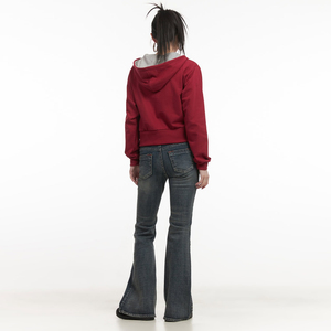 Sudadera con capucha para mujer, 455 GSM, algodón y poliéster, estilo casual urbano, con cremallera, logotipo personalizado, OEM, etiqueta privada, de fábrica. - Product Image 6