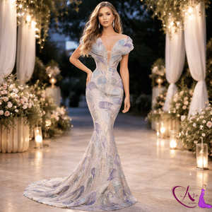 Vestido de Noche de Lujo Hecho a Mano Estilo Sirena con Bordado, Lentejuelas, Corsé de Encaje, Escote Corazón, Largo hasta el Suelo y Sujetador Incorporado |   Fiesta - Product Image 4