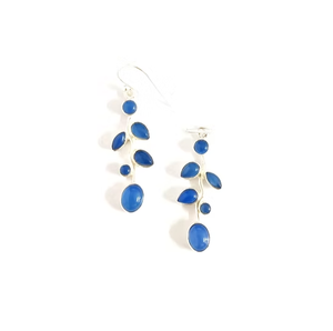 Boucles d'oreilles pendantes en argent sterling 925 faites à la main avec pierre précieuse calcédoine bleue, 6,6 grammes, design feuille, bijoux en argent - Product Image 3