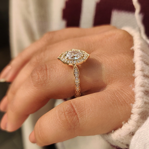 แหวนเพชรทรงรีวินเทจสำหรับผู้หญิง ดีไซน์มิลเกรน ทองชุบเคลือบ 10KT 14KT 18KT เพชรเลี้ยงในห้องปฏิบัติการ รับรองโดย IGI สำหรับเจ้าสาว - Product Image 2