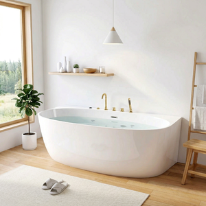 Bañera de Hidromasaje Ovalada Moderna Independiente para Interiores, 1.7 Metros de Largo, Fabricada en Acrílico, Modelo FW-M-2003 para Baño - Product Image 1