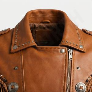 Chaqueta de Cuero con Flecos, Estilo Rockero, para Motociclistas, con Conchos, Ropa Exterior Protectora para Motociclismo, en Color Personalizado - Product Image 4