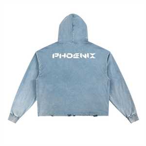 Sweat à capuche oversize bleu clair pour homme en coton molletonné avec logo imprimé sur le devant, style streetwear décontracté pour l'automne - Product Image 2