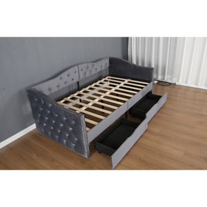 Tumbona tapizada gris con cajones de almacenamiento, madera, tamaño doble, no se necesita resorte de caja para muebles de sala de estar - Product Image 1