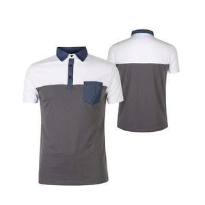Polo tricoté tendance pour homme, personnalisé, respirant, à manches courtes, pour le bureau ou les loisirs, avec poche en jean, en coton - Product Image 1