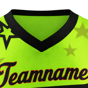 Camiseta de Softbol sin Mangas con Sublimación Completa, Estampado de Estrellas Verde Neón, Cuello en V, Uniforme Personalizado para Equipo con Número en la Espalda - Product Image 5