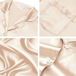 Ensemble de pyjama en satin pour femmes, manches longues, fermeture boutonnée, élégant, 100% soie, couleur unie, vêtements d'automne - Product Image 4