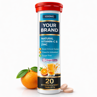 Tabletas Efervescentes de Vitamina C 1000mg con Zinc y Extracto de Amla para Adultos, Apoyo Inmunológico, Sin Azúcar, Sabor Naranja, No Apto para Mujeres Embarazadas (OEM)