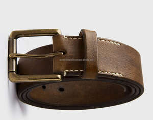 Cinturón informal de cuero cosido a mano para hombre, hebilla de latón sólido, cinturón informal de negocios de alta calidad - Product Image 2