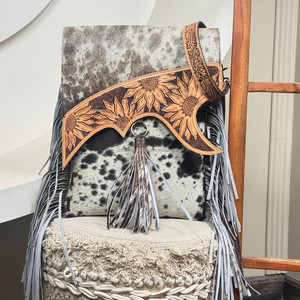 2025 Wholesale Low MOQ Hand Tooled Leather Handbag for Women's High Quality Cowhide Leather Fringe Crossbody Bag for Ladies - Product Image 4