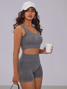 Ensemble de yoga deux pièces pour femmes de haute qualité, leggings sans couture en spandex tissé taille haute et soutien-gorge de sport, logo personnalisé, marque privée, vente en gros - Product Image 3