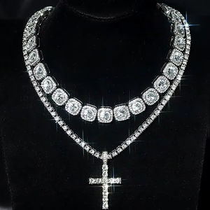 Luxury Iced Out Moissanite Watch For Men Custom <b>Name</b> Jesus Cross Pendant VVS Moissanite Cuban <b>Chain</b> 925 Silver Bus Down - Product Image 1