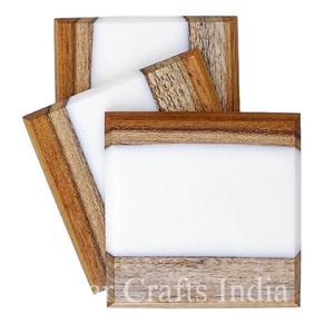 Natural Acacia Wood and Marble Stone with High Quality Polished Custom <b>Coasters</b> Marble <b>Slate</b> <b>Coasters</b> Silicone Mat - Product Image 1