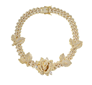 สร้อยคอแบบ Cuban Link สีทองประดับใบกุหลาบพร้อมจี้รูปทรงลูกบาศก์ เหมาะสำหรับงานปาร์ตี้และสตรีทแวร์ - Product Image 1