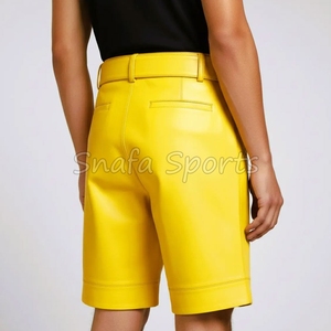 กางเกงขาสั้นคาร์โก้หนังแท้สีน้ำตาลเข้มสำหรับผู้ชายรุ่นใหม่พร้อมเชือกผูกเอว ดีไซน์ทันสมัยสไตล์สตรีทแวร์ - Product Image 2