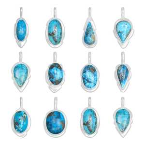 Pendentif artisanal vintage en turquoise persane en forme de crochet, en laiton plaqué argent, bijoux en pierres précieuses en gros, pour fiançailles, unisexe - Product Image 1