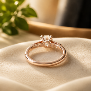 Anillo de Compromiso de Moissanita con Doble Punta, Corte Brillante Redondo, Chapado en Oro Amarillo, Anillo de Boda para Mujer - Product Image 4