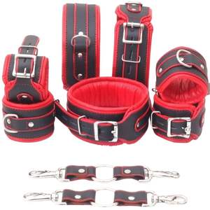 Kit de Bondage de Cuero de 8 Piezas con Collarín para Muñecas y Tobillos y Conectores para Parejas - Product Image 1