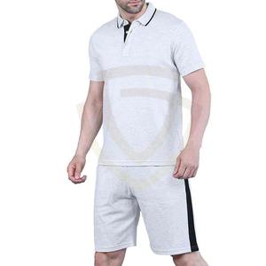 เสื้อโปโลและกางเกงขาสั้นออกกำลังกายผู้ชายแบบสลิมฟิตผ้าฝ้ายสั่งทำ OEM ขายส่งชุดเสื้อโปโลผู้ชาย - Product Image 2
