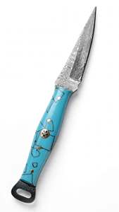 Handcrafted Damascus Steel Precision Detail Utility Knife Turquoise Resin Handle <b>Craft</b> <b>Tool</b> - Product Image 5