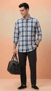 Chemise décontractée pour homme à rayures bleues et blanches, manches longues, en flanelle, double boutonnage, col rabattu, respirante, style été, tissée 100% - Product Image 3