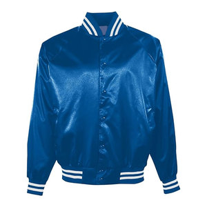 Snap-Front Satin Bomber <b>Jacket</b> with Striped 1x1 Rib-Knit Collar Cuffs and Bottom Band Raglan Sleeve Lightweight Outerwear - Product Image 5