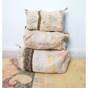 Indian kantha hand block print cotton cosmetic bag Makeup pouch set of three Accessory case Women's travel bag Handmade Kantha - Product Image 6